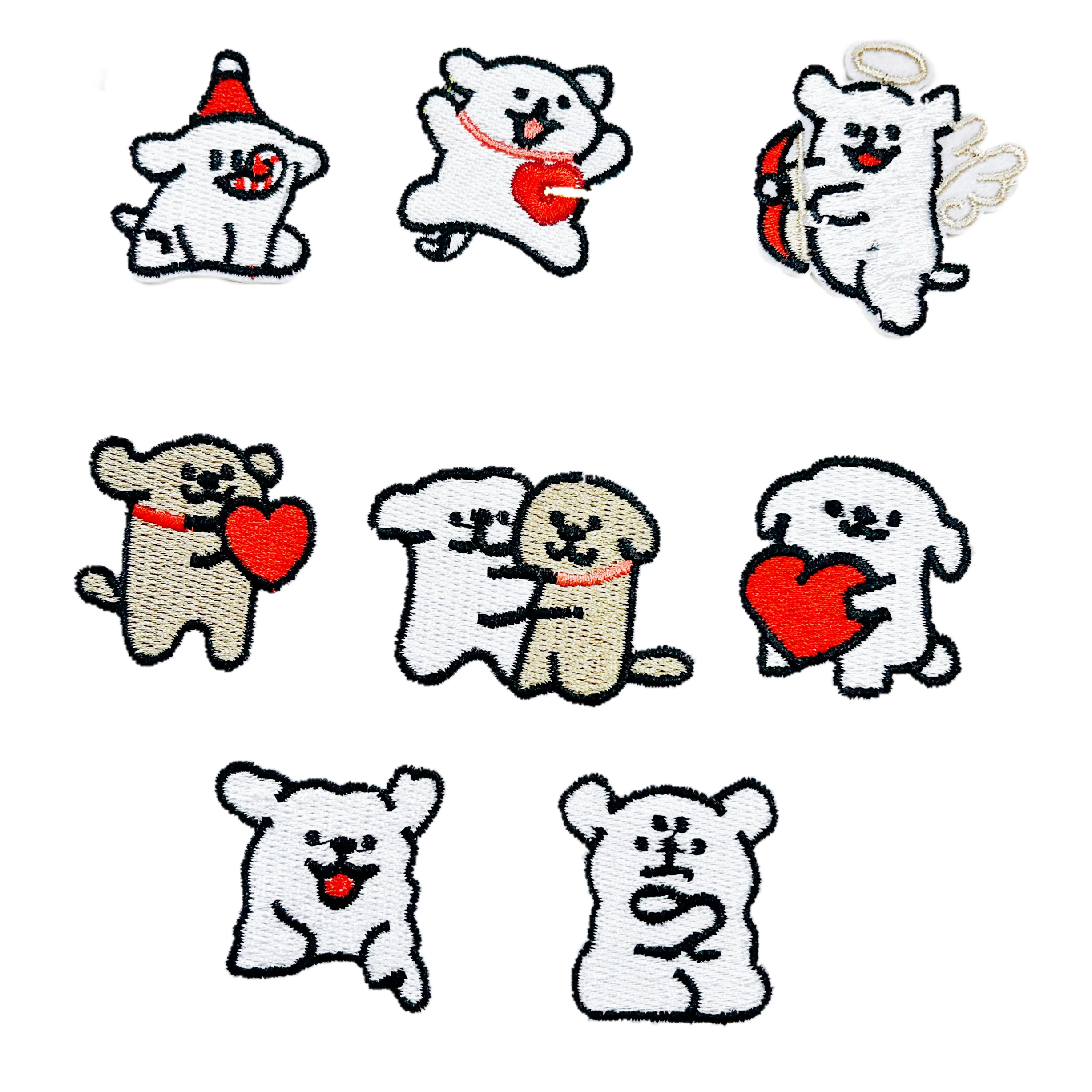 可爱卡通线条小狗布贴免缝自粘情侣衣服刺绣补丁贴补洞贴百搭装饰