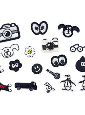 手作迷你小号刺绣布贴黑色补丁贴相机衣服裤子小洞修补DIY装饰包