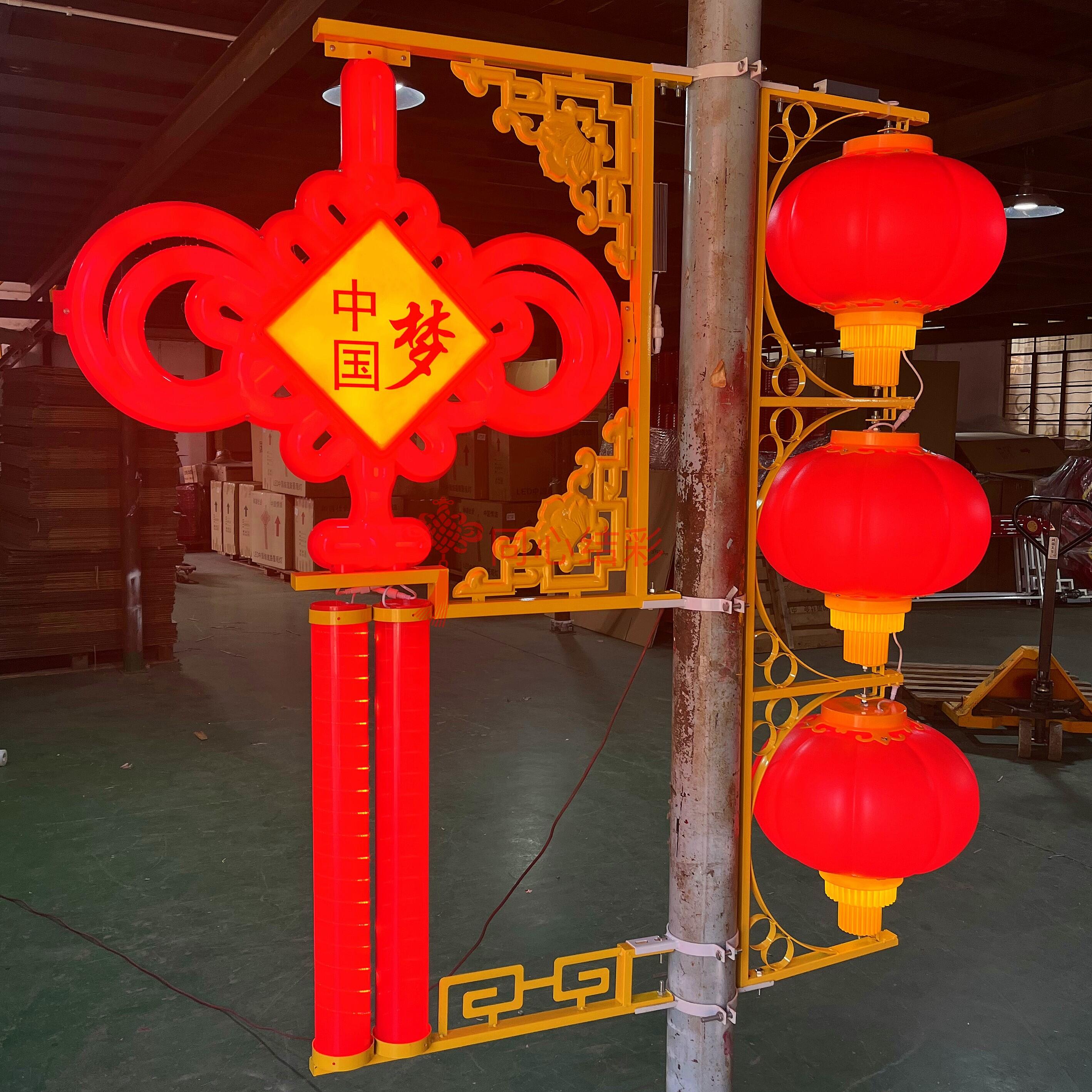 定制路灯杆发光中国结广告牌子道旗吸塑灯笼户外电线杆灯箱灯杆旗
