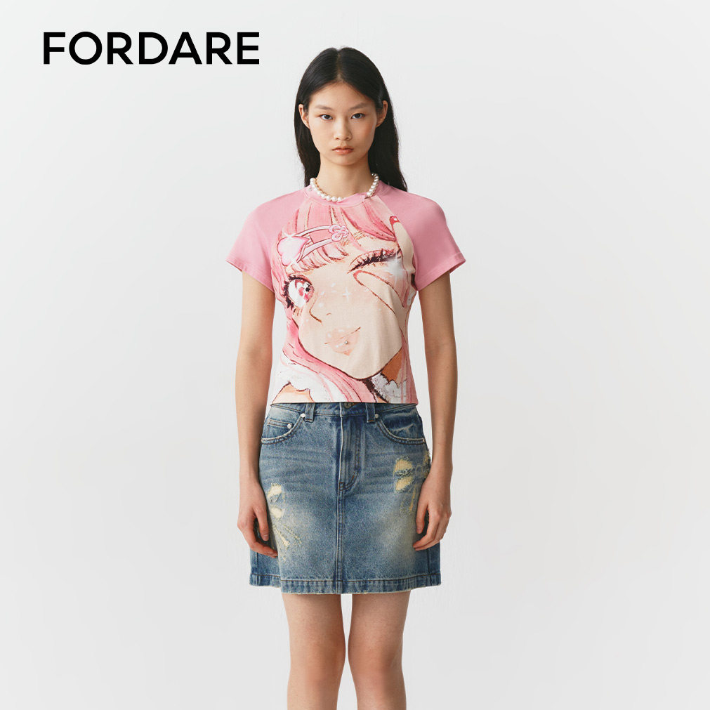 {李依晓同款}FORDARE/福蝶26春夏剪刀手少女T恤