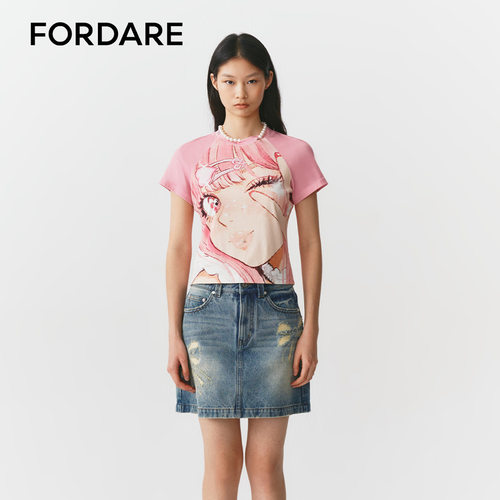 {李依晓同款}FORDARE/福蝶26春夏剪刀手少女T恤