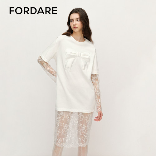 FORDARE立体蝴蝶结蕾丝连衣裙