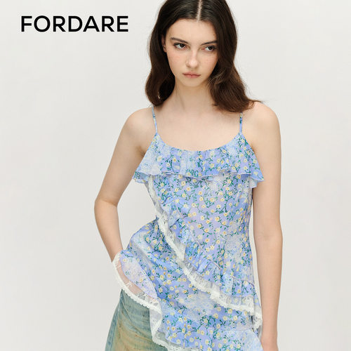 FORDARE/福蝶25春夏蕾丝碎花荷叶边吊带