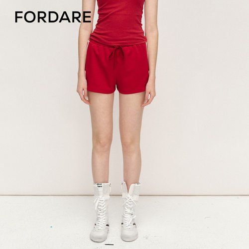 FORDARE/福蝶25春夏蝴蝶结贴条运动女短裤时尚简约收腰裤安哥拉红