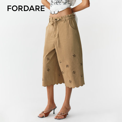 FORDARE/福蝶26春夏卡其绣花休闲中裤