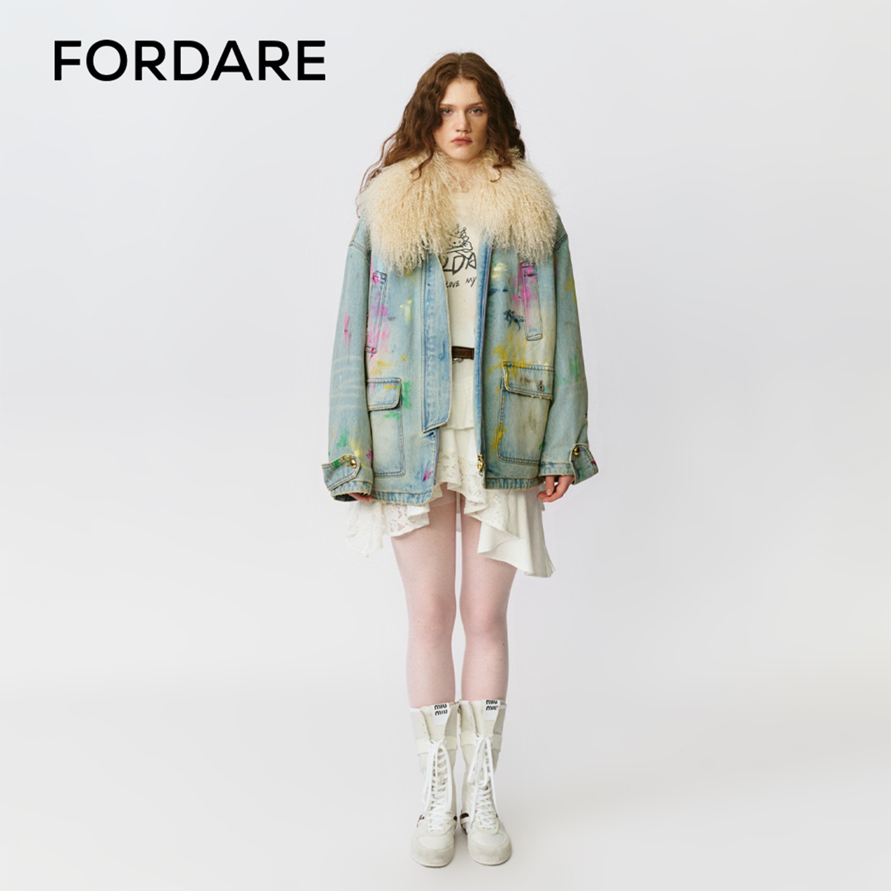 FORDARE/福蝶25秋冬彩色抹脏毛领工装棉服外套