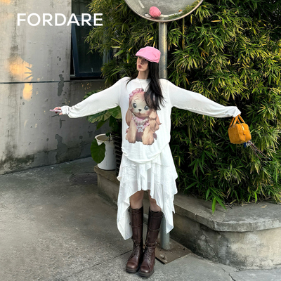 FORDARE蕾丝拼接半裙A字