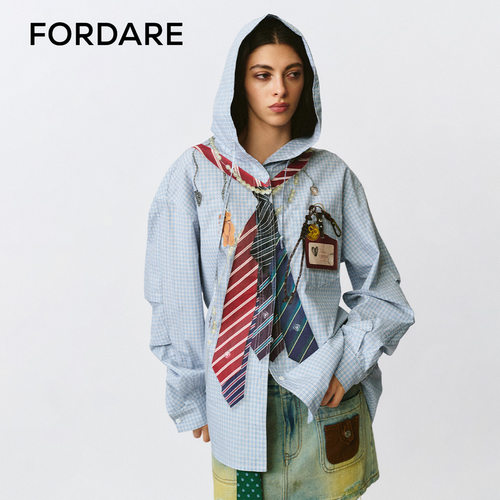 FORDARE/福蝶25早秋趣味领带挂饰连帽衬衫