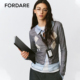 FORDARE 福蝶25早秋设计师趣味假两件3D印花工牌菱格打底衫
