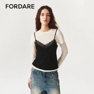 FORDARE 福蝶26春夏抱抱小熊蕾丝假两件长袖