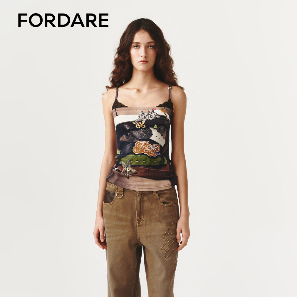 FORDARE/福蝶26春夏腰带抹胸3D感印花蕾丝吊带