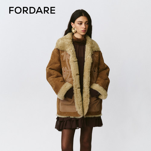 FORDARE/福蝶25秋冬真毛花朵贴布刺绣皮草
