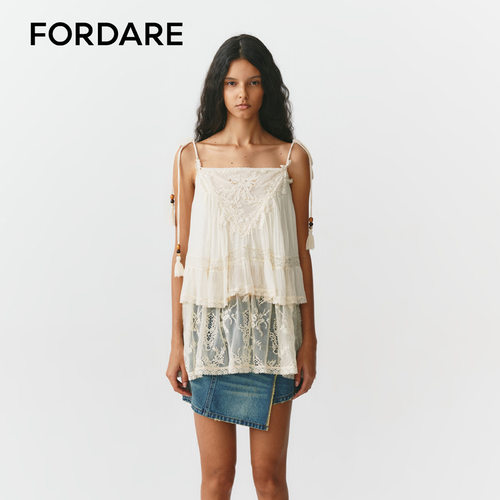 FORDARE/福蝶26春夏蝴蝶结刺绣蕾丝吊带