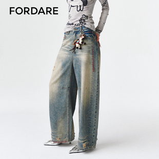 FORDARE/福蝶26新年款小马挂件洗水做旧感牛仔裤