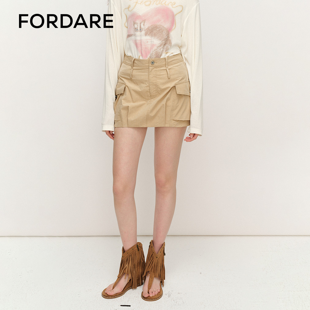 FORDARE/福蝶25春夏工装大口袋短裙女士休闲时尚工装半身裙