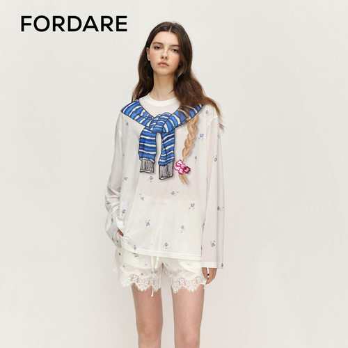 福蝶趣味手绘绑结小碎花罩衫