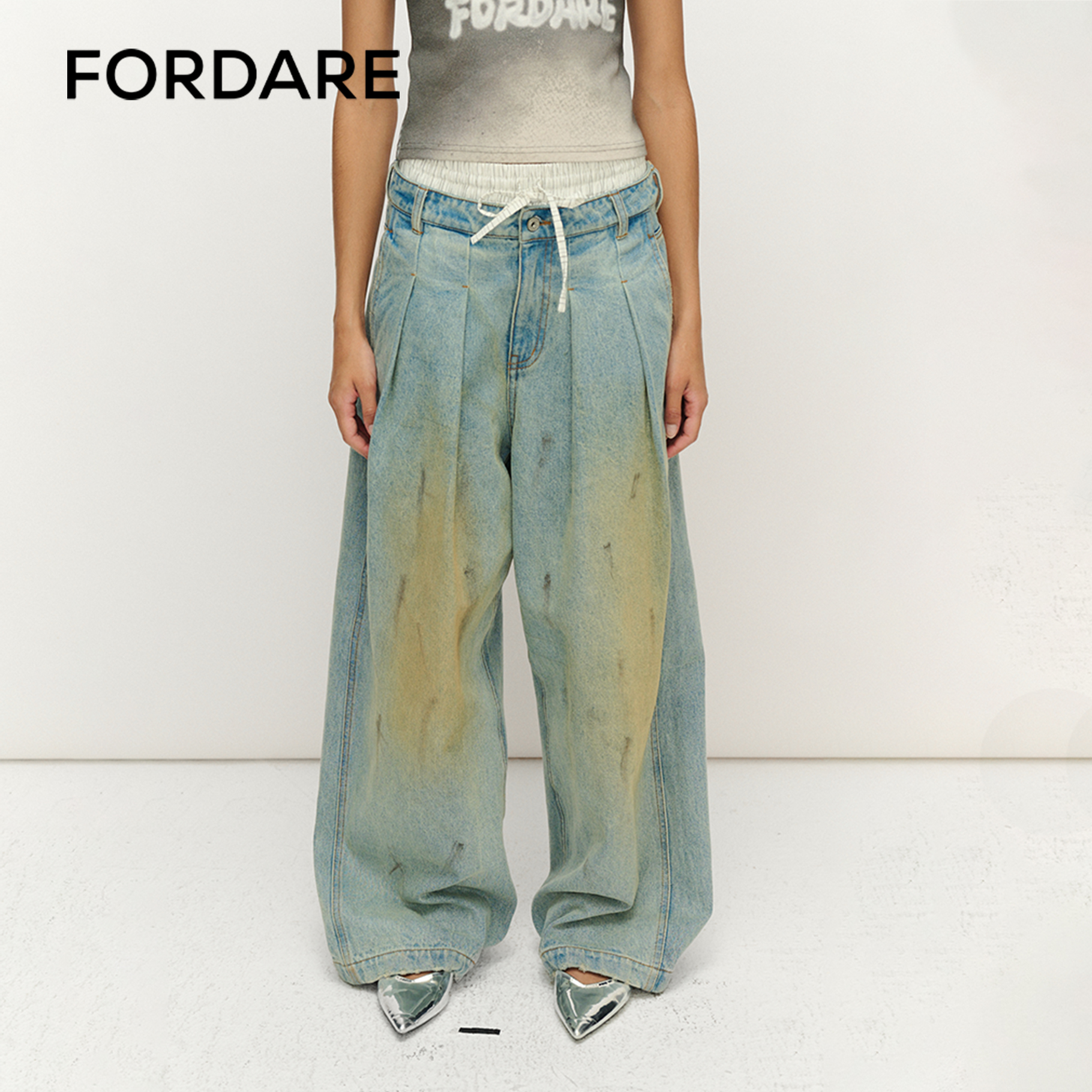 双腰头阔腿裤FORDARE复古街头