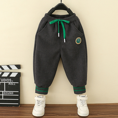 男童加绒裤子秋冬宝一体绒灯芯绒外穿长裤儿童加厚束脚休闲裤潮