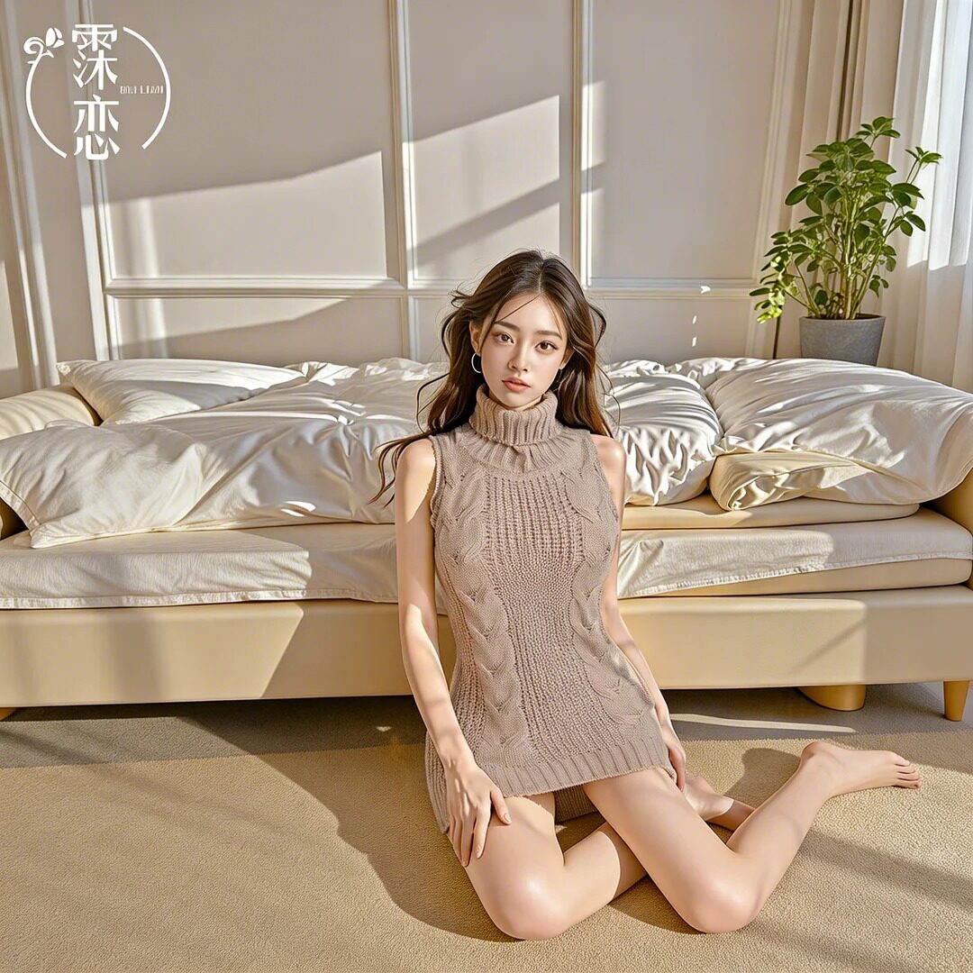 日系纯欲露背挂脖长款针织制服
