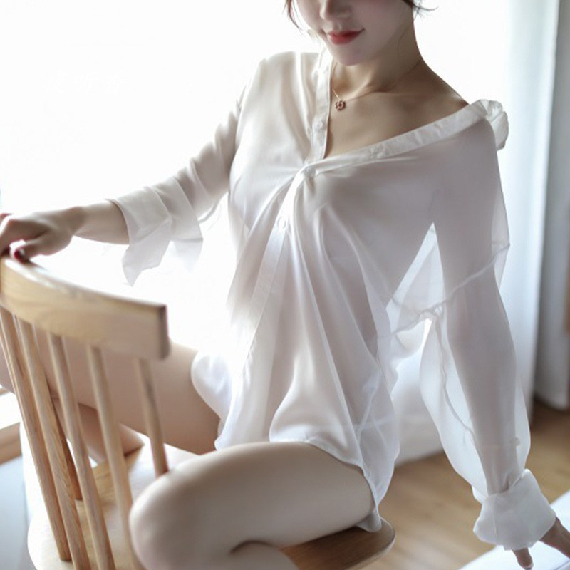 性感性感内衣雪纺性感白衬衫制服迷人居家露肩包臀制服睡衣连体衣