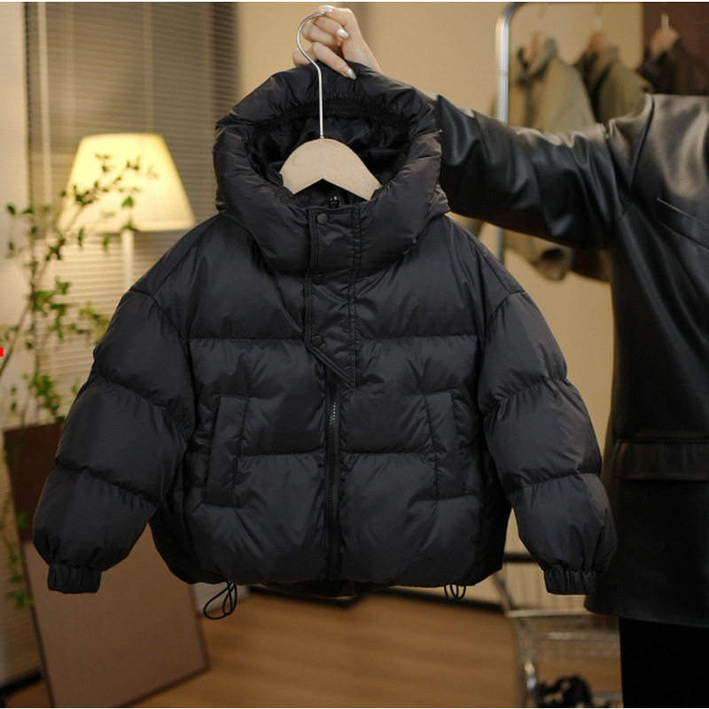 2024黄色洋气秋冬款男女童新品纯色百搭加厚短款儿童羽绒服外套