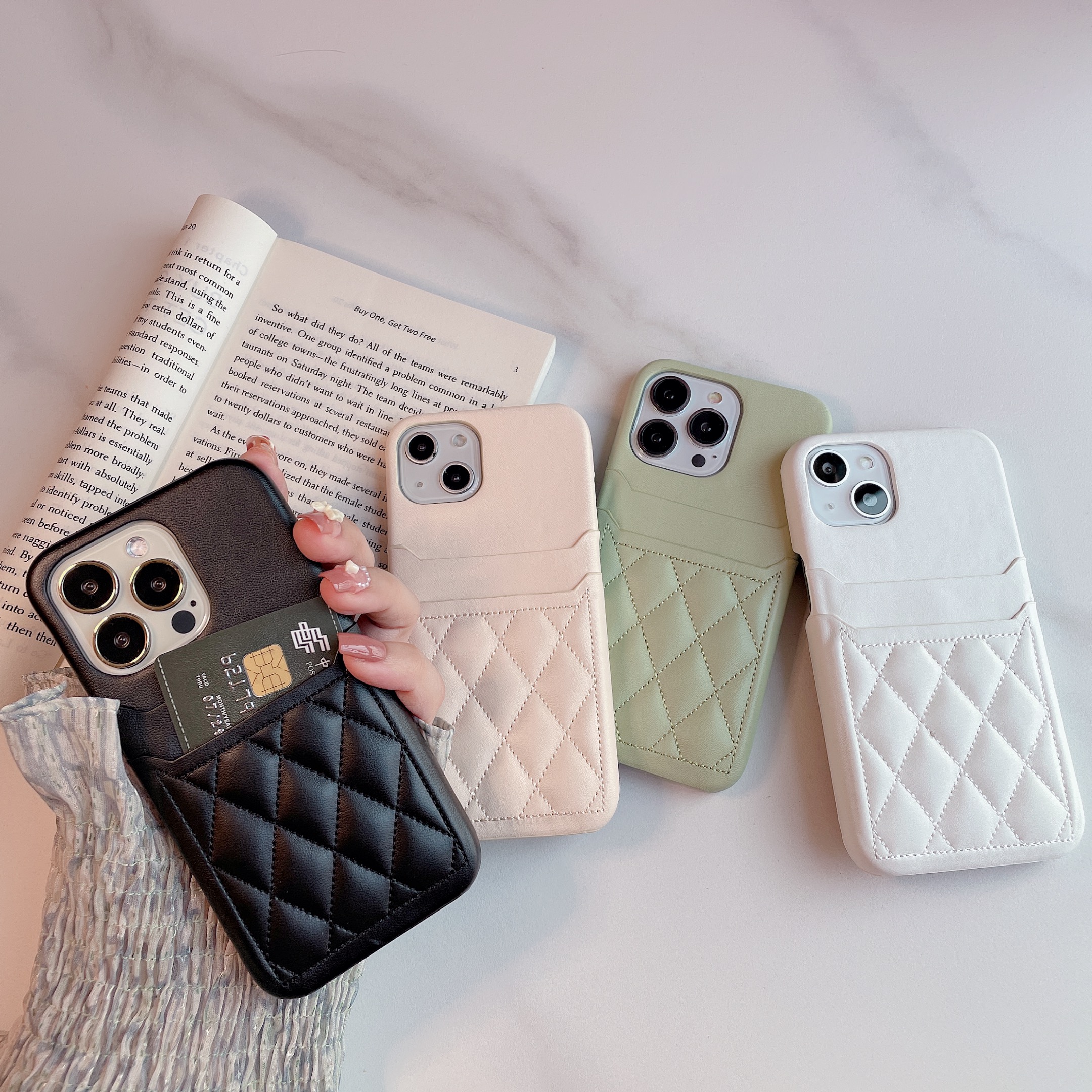 新款16pro菱格插卡小香风15适用苹果14promax手机壳iPhone13皮质12女款11名媛风xs max硬壳14plus高级立体