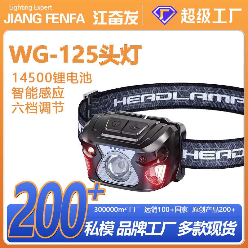 强光led感应usb充电长续航钓鱼头灯迷你红光头戴式户外骑行工作灯