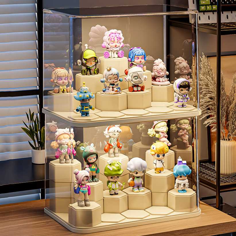 防尘手办盲盒泡泡玛特萌粒公仔娃娃 展示架 透明DIY摆放收纳盒