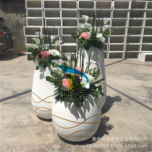 商场玻璃钢花盆户外落地花钵酒店装饰组合园林景观种植大花瓶园艺