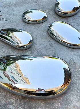 金属镜面不锈钢水滴鹅卵石头雕塑摆件圆形高坐椅子室内外简约装饰