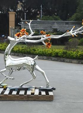 酒店大堂售楼处落地大摆件抽象动物透明树脂梅花鹿雕塑装饰品定制