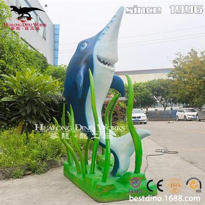 华龙仿真海洋动物模型卡通海草鲨鱼自贡制作厂家华龙工厂硅胶鲨鱼