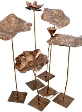 铁艺仿真荷花摆件园林花园水池观金属装饰不锈钢荷叶落地水景雕塑