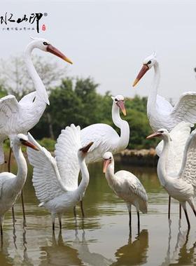 仿真白鹭雕塑玻璃钢大型仙鹤摆件庭院子假山水池塘户外花园林景观