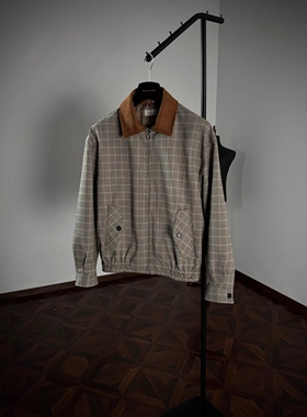 paris style廓形千鸟格撞色领短宽夹克cleanfit复古老钱风外套