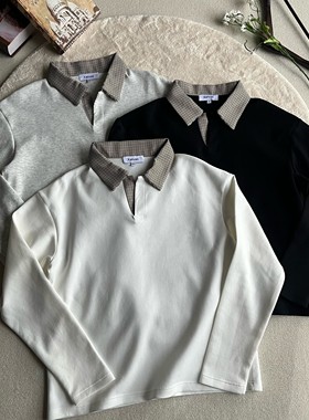 paris style抗皱空气层千鸟格拼接polo领长袖t恤老钱风cleanfit男
