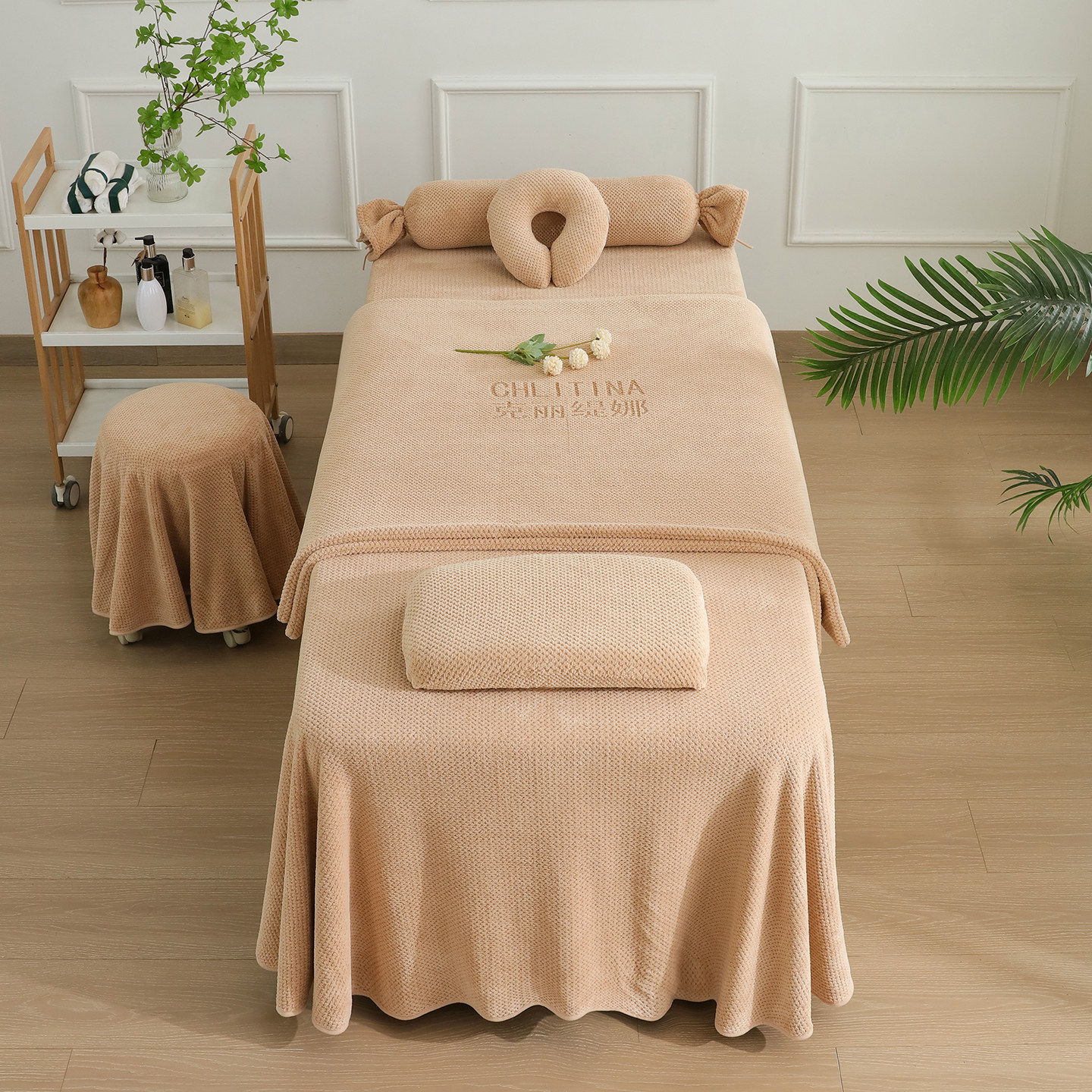 美容床罩四件套床罩新款纯色美容盖毯轻奢欧式四季通用网红款