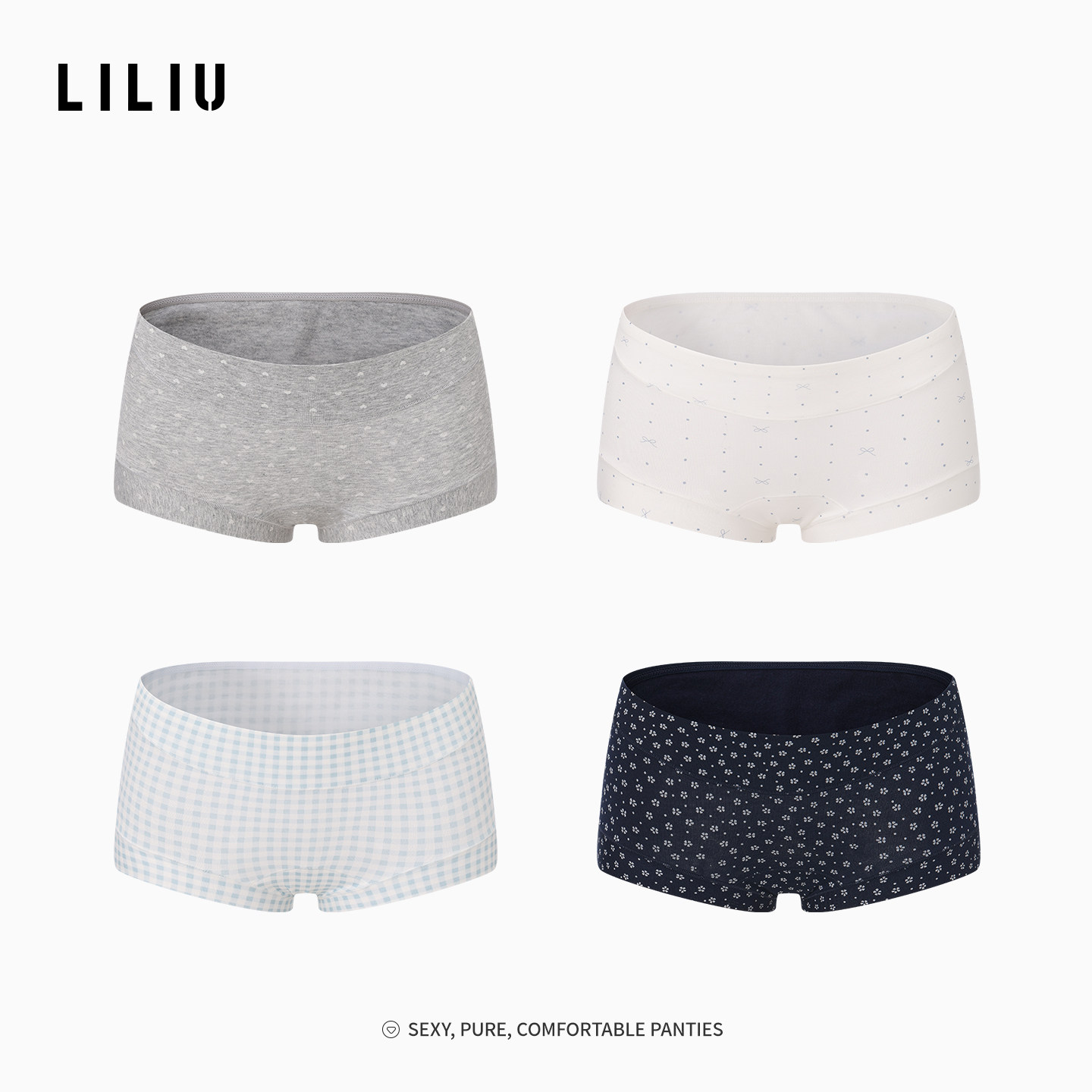 LILIU波点印花平角内裤女纯棉新款抗菌裆女士无痕四角安全裤春夏