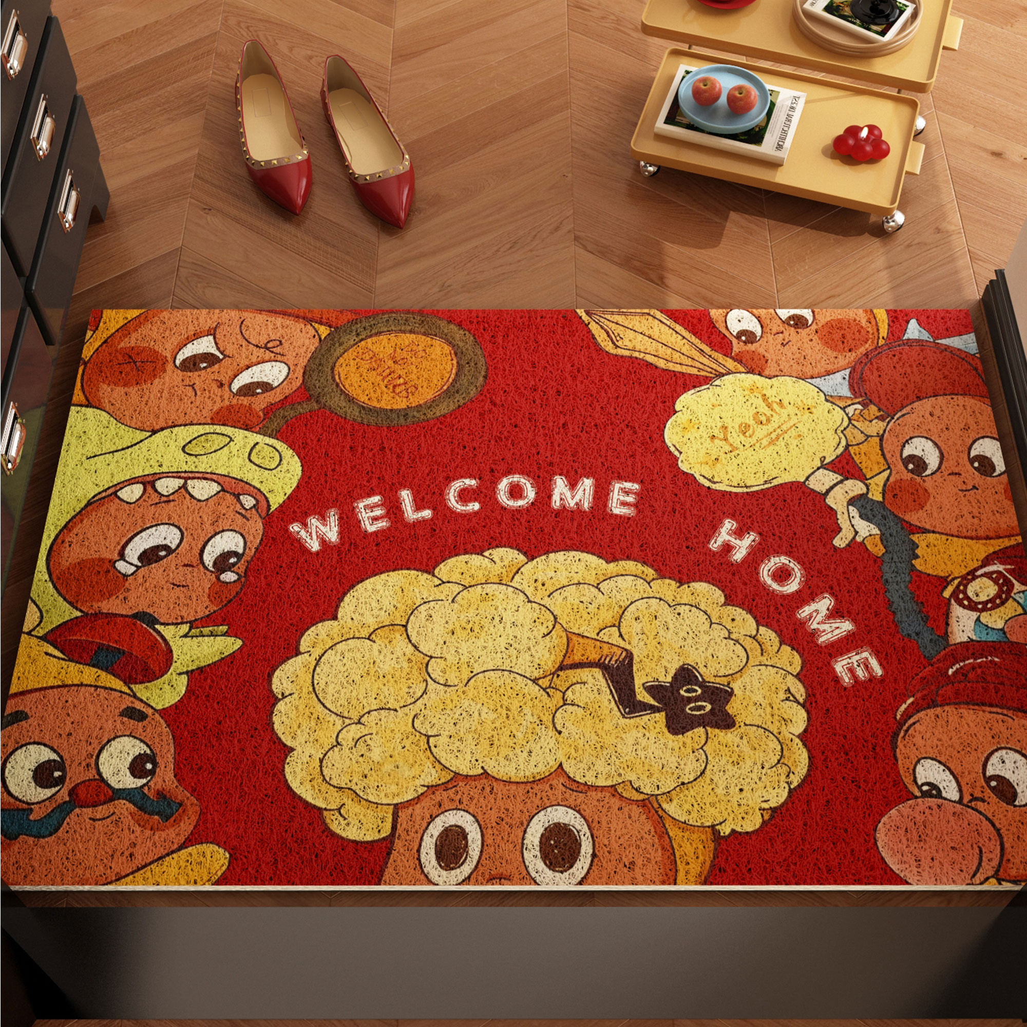 红色卡通星星人丝圈入户门地垫