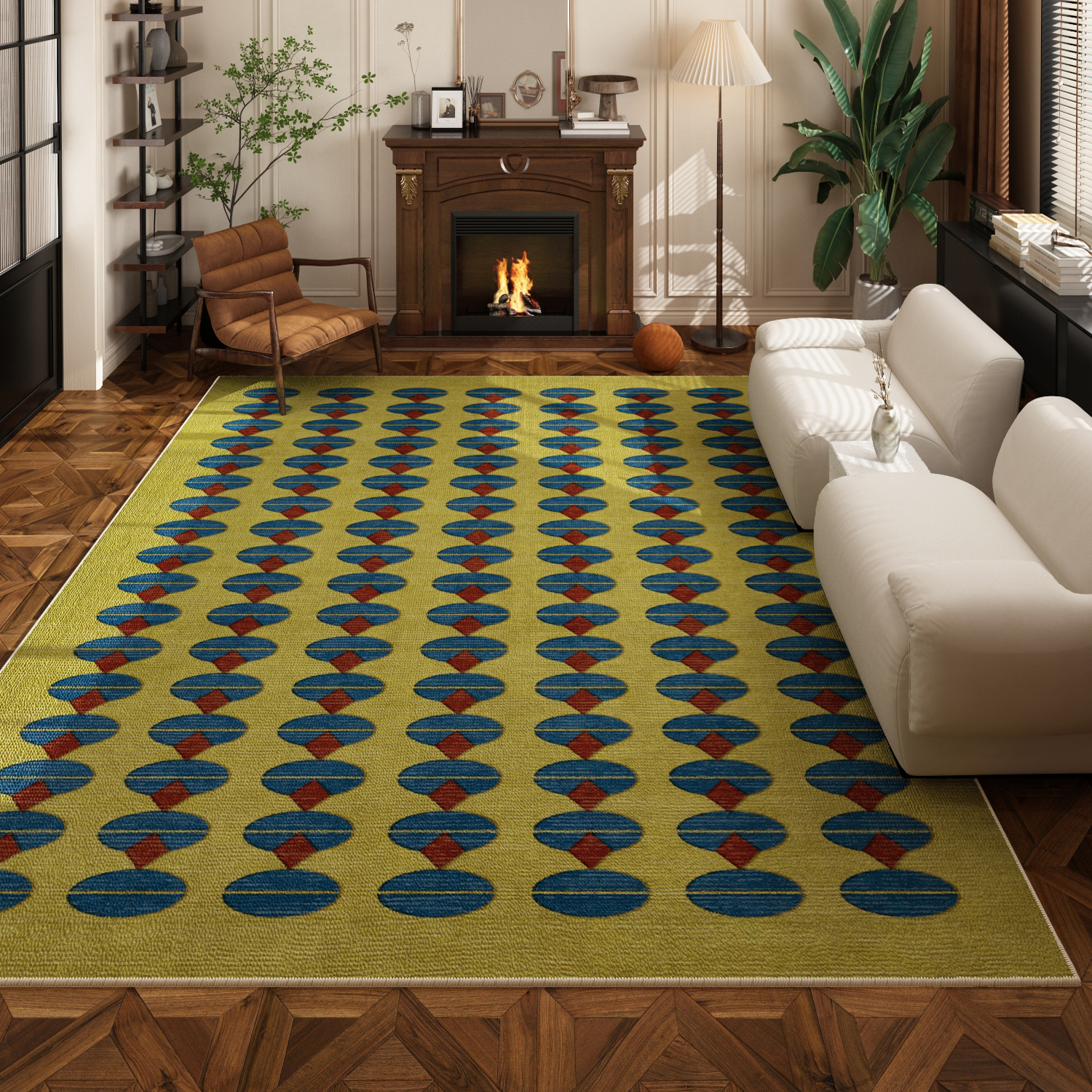 中古风圈绒防水防滑防污客厅地毯