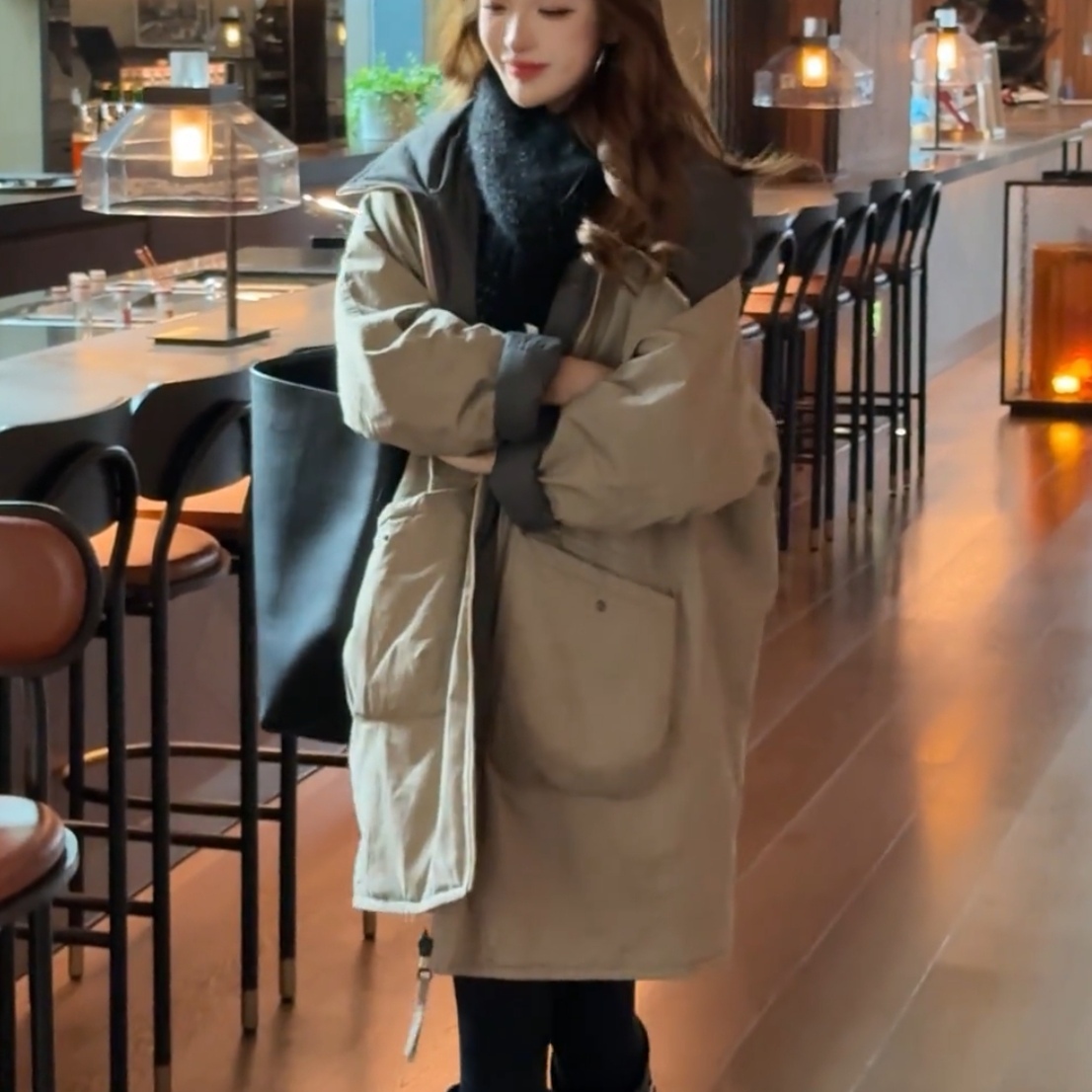 欧货双面穿连帽棉服女秋冬新款
