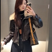 韩系羊羔毛翻领加绒皮衣外套女2025秋冬新款 时尚 百搭保暖夹克上衣