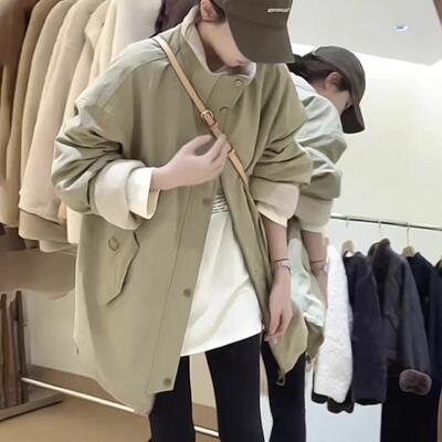 韩系立领加绒加厚外套女冬季2025新款宽松显瘦中长款派克服上衣潮