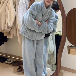 立领休闲外穿百搭加厚睡衣套装 珊瑚绒家居服两件套女2025冬季 新款