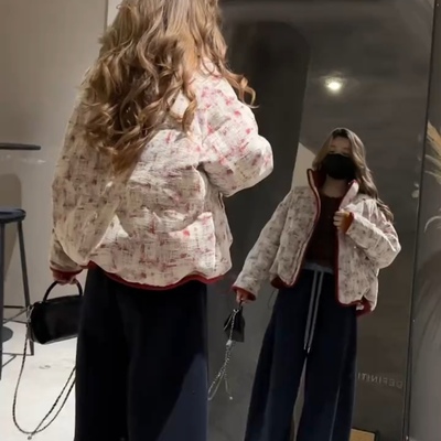 韩系撞色立领短款羽绒服女冬季