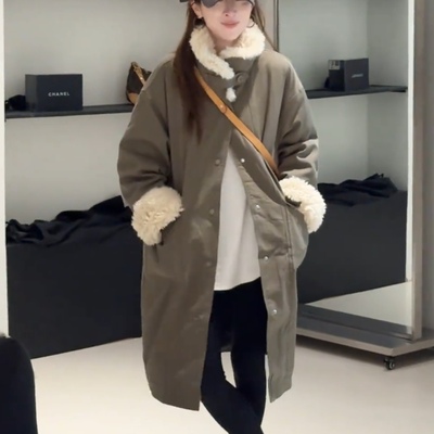 韩系羊羔毛领派克羽绒服女冬季