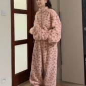 豹纹珊瑚绒立领家居服套装 加绒加厚保暖睡衣两件套 女2025冬季 新款