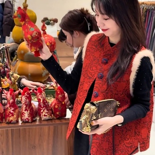 新中式国风刺绣夹棉马甲女2025秋冬新款宽松百搭加厚保暖马夹上衣