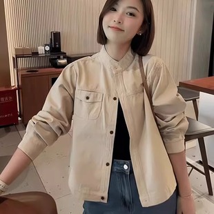 韩系立领短款工装外套女2024秋季新款小个子宽松百搭休闲夹克上衣