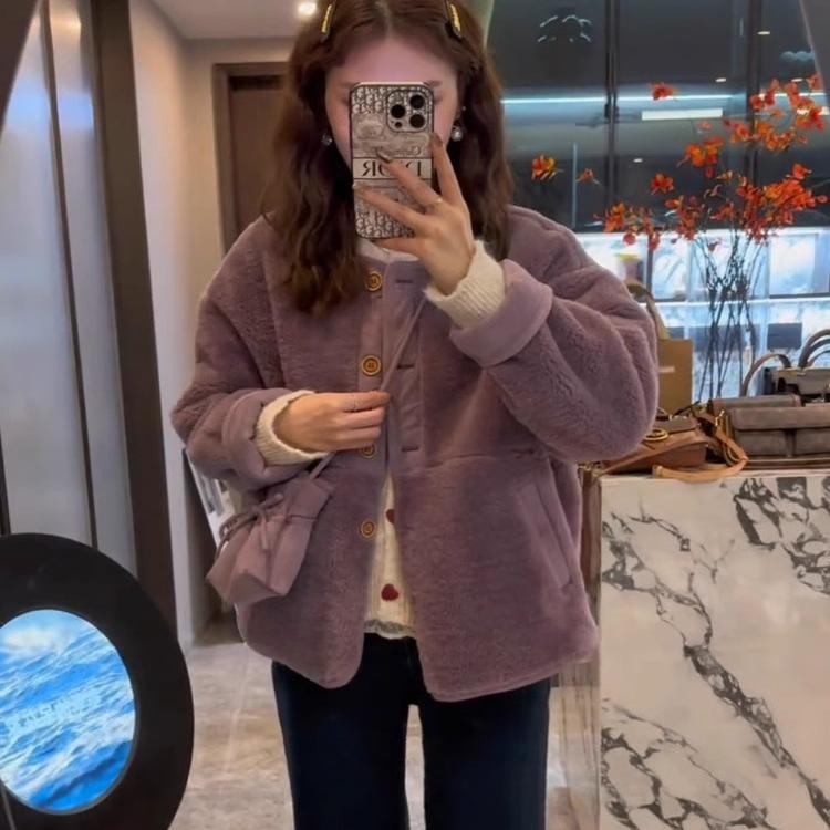 高级感羊羔毛外套女2024秋冬新款小个子时尚加厚保暖皮毛一体上衣